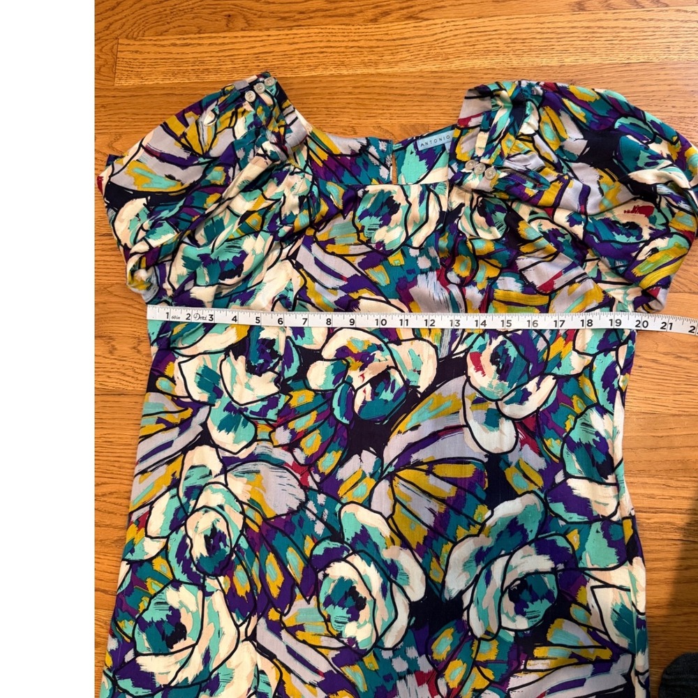Antonio Melani Floral Rayon Shift Dress Purple Teal Size 8 - Picture 5 of 10